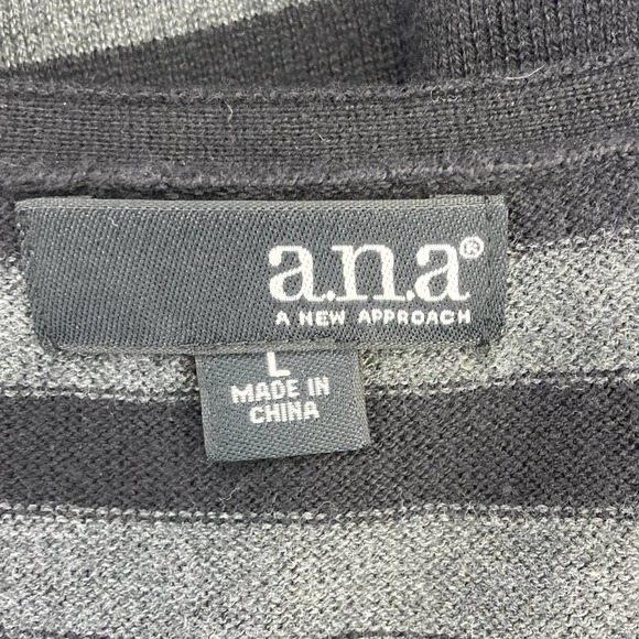 a.n.a Faux Wrap Surplice Black & Gray Striped 3/4 Sleeve Sweater Dress - Picture 5 of 9